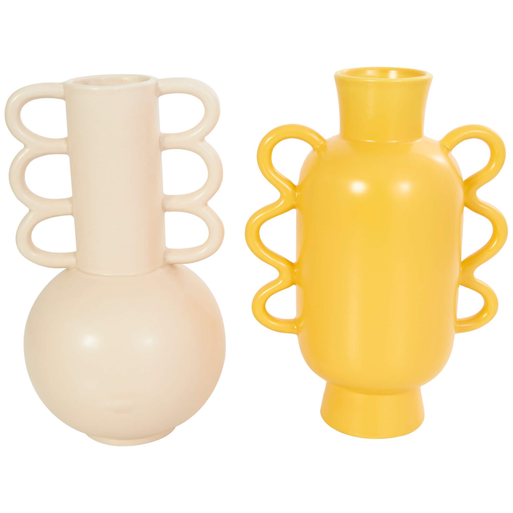 CosmoLiving by Cosmopolitan Geometric Wavy Handles Ceramic Vase Set